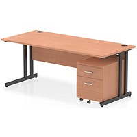 Impulse 1800mm Rectangular Desk, Black Cantilever Leg, Beech, With 2 Drawer Mobile Pedestal