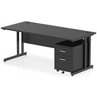 Impulse 1800mm Rectangular Desk, Black Cantilever Leg, Black, With 2 Drawer Mobile Pedestal