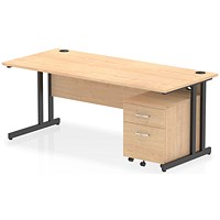 Impulse 1800mm Rectangular Desk, Black Cantilever Leg, Maple, With 2 Drawer Mobile Pedestal