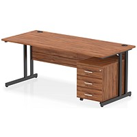 Impulse 1800mm Rectangular Desk, Black Cantilever Leg, Walnut, With 3 Drawer Mobile Pedestal