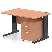 Impulse 1200mm Rectangular Desk, Black Cable Managed Leg, Beech, With 2 Drawer Mobile Pedestal