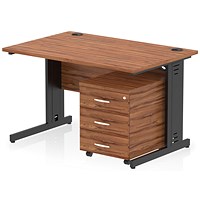 Impulse 1200mm Rectangular Desk, Black Cable Managed Leg, Walnut, With 3 Drawer Mobile Pedestal