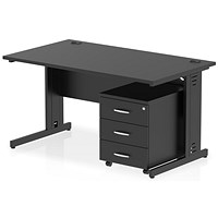 Impulse 1400mm Rectangular Desk, Black Cable Managed Leg, Black, With 3 Drawer Mobile Pedestal