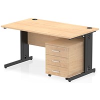 Impulse 1400mm Rectangular Desk, Black Cable Managed Leg, Maple, With 3 Drawer Mobile Pedestal