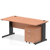 Impulse 1600mm Rectangular Desk, Black Cable Managed Leg, Beech, With 2 Drawer Mobile Pedestal