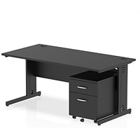 Impulse 1600mm Rectangular Desk, Black Cable Managed Leg, Black, With 2 Drawer Mobile Pedestal