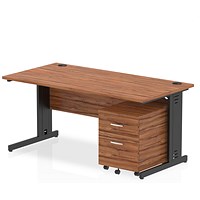 Impulse 1600mm Rectangular Desk, Black Cable Managed Leg, Walnut, With 2 Drawer Mobile Pedestal