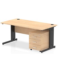 Impulse 1600mm Rectangular Desk, Black Cable Managed Leg, Maple, With 3 Drawer Mobile Pedestal