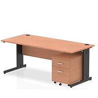 Impulse 1800mm Rectangular Desk, Black Cable Managed Leg, Beech, With 2 Drawer Mobile Pedestal