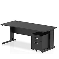 Impulse 1800mm Rectangular Desk, Black Cable Managed Leg, Black, With 2 Drawer Mobile Pedestal