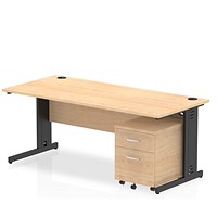 Impulse 1800mm Rectangular Desk, Black Cable Managed Leg, Maple, With 2 Drawer Mobile Pedestal