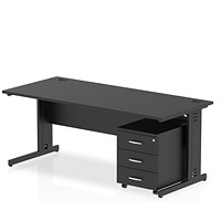 Impulse 1800mm Rectangular Desk, Black Cable Managed Leg, Black, With 3 Drawer Mobile Pedestal