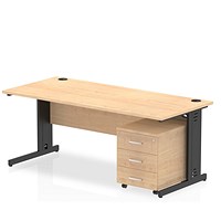 Impulse 1800mm Rectangular Desk, Black Cable Managed Leg, Maple, With 3 Drawer Mobile Pedestal