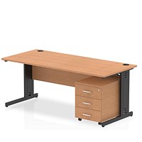 Impulse 1800mm Rectangular Desk, Black Cable Managed Leg, Oak, With 3 Drawer Mobile Pedestal