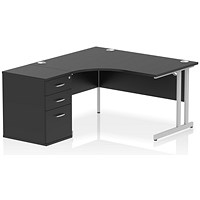 Impulse 1400mm Corner Desk with 600mm Desk High Pedestal, Left Hand, Silver Cantilever Leg, Black