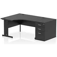 Impulse 1400mm Corner Desk with 800mm Desk High Pedestal, Left Hand, Black Cable Managed Leg, Black