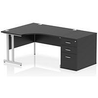 Impulse 1400mm Corner Desk with 800mm Desk High Pedestal, Left Hand, Silver Cantilever Leg, Black