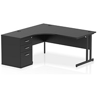 Impulse 1600mm Corner Desk, Left Hand, Black Cantiever Leg, Black, With 600mm Deep Desk High Pedestal