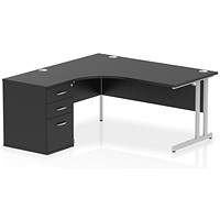 Impulse 1600mm Corner Desk, Left Hand, Silver Cantilever Leg, Black, With 600mm Desk High Pedestal