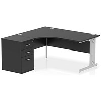 Impulse 1600mm Corner Desk, Left Hand, Silver Cable Managed Leg, Black, With 600mm Desk High Pedestal