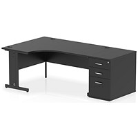 Impulse 1600mm Corner Desk, Left Hand, Black Cable Managed Leg, Black, With 800mm Deep Desk High Pedestal