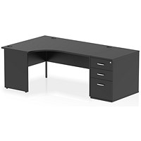 Impulse 1600mm Corner Desk, Left Hand, Panel End Leg, Black, With 800mm Deep Desk High Pedestal