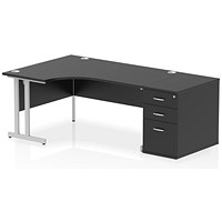 Impulse 1600mm Corner Desk, Left Hand, Silver Cantilever Leg, Black, With 800mm Desk High Pedestal