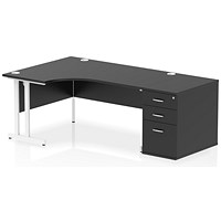 Impulse 1600mm Corner Desk, Left Hand, White Cantilever Leg, Black, With 800mm Deep Desk High Pedestal