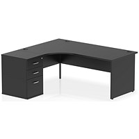 Impulse 1800mm Corner Desk, Left Hand, Panel End Leg, Black, With 600 Deep Desk High Pedestal