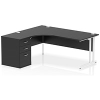 Impulse 1800mm Corner Desk, Left Hand, White Cantilever Leg, Black, With 600mm Deep Desk High Pedestal