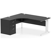 Impulse 1800mm Corner Desk, Left Hand, White Cable Managed Leg, Black, With 600mm Deep Desk High Pedestal