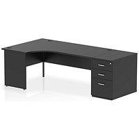 Impulse 1800mm Corner Desk, Left Hand, Panel End Leg, Black, With 800mm Deep Desk High Pedestal