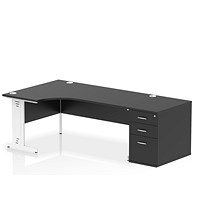 Impulse 1800mm Corner Desk, Left Hand, White Cable Managed Leg, Black, With 800mm Deep Desk High Pedestal