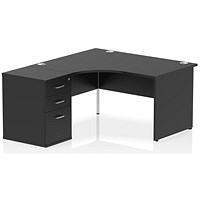 Impulse 1400mm Corner Desk, Left Hand, Panel End Leg, Black, With 600 Deep Desk High Pedestal