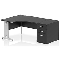 Impulse 1400mm Corner Desk with 800mm Desk High Pedestal, Left Hand, Silver Cable Managed Leg, Black