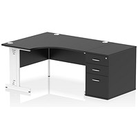 Impulse 1400mm Corner Desk with 800mm Desk High Pedestal, Left Hand, White Cable Managed Leg, Black