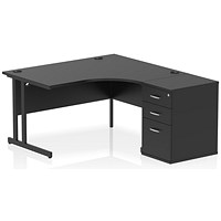 Impulse 1400mm Corner Desk with 600mm Desk High Pedestal, Right Hand, Black Cantilever Leg, Black