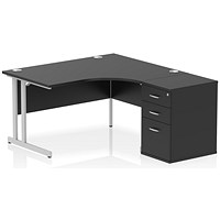 Impulse 1400mm Corner Desk with 600mm Desk High Pedestal, Right Hand, Silver Cantilever Leg, Black