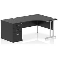 Impulse 1400mm Corner Desk with 800mm Desk High Pedestal, Right Hand, Silver Cantilever Leg, Black