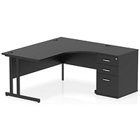 Impulse 1600mm Corner Desk, Right Hand, Black Cantiever Leg, Black, With 600mm Deep Desk High Pedestal