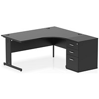 Impulse 1600mm Corner Desk, Right Hand, Black Cable Managed Leg, Black, With 600mm Deep Desk High Pedestal