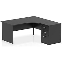 Impulse 1600mm Corner Desk, Right Hand, Panel End Leg, Black, With 600mm Deep Desk High Pedestal