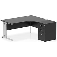 Impulse 1600mm Corner Desk, Right Hand, Silver Cable Managed Leg, Black, With 600mm Desk High Pedestal