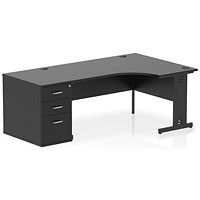 Impulse 1600mm Corner Desk, Right Hand, Black Cable Managed Leg, Black, With 800mm Deep Desk High Pedestal