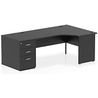 Impulse 1600mm Corner Desk, Right Hand, Panel End Leg, Black, With 800mm Deep Desk High Pedestal