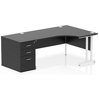 Impulse 1600mm Corner Desk, Right Hand, White Cantilever Leg, Black, With 800mm Deep Desk High Pedestal