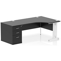 Impulse 1600mm Corner Desk, Right Hand, White Cable Managed Leg, Black, With 800mm Deep Desk High Pedestal