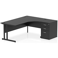 Impulse 1800mm Corner Desk, Right Hand, Black Cantiever Leg, Black, With 600mm Deep Desk High Pedestal