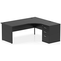 Impulse 1800mm Corner Desk, Right Hand, Panel End Leg, Black, With 600mm Deep Desk High Pedestal