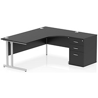 Impulse 1800mm Corner Desk, Right Hand, Silver Cantilever Leg, Black, With 600mm Desk High Pedestal